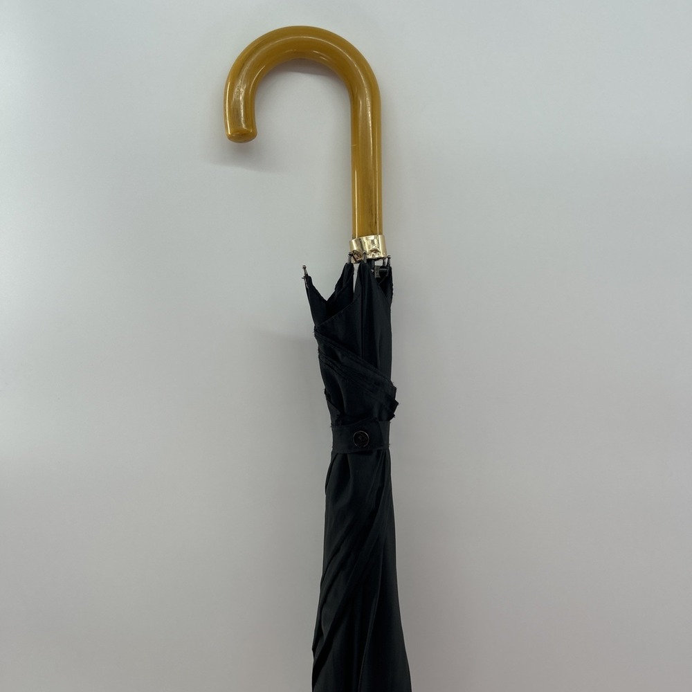 Vintage Quality Fulton Umbrella Crooked Handle Brass Tip Black